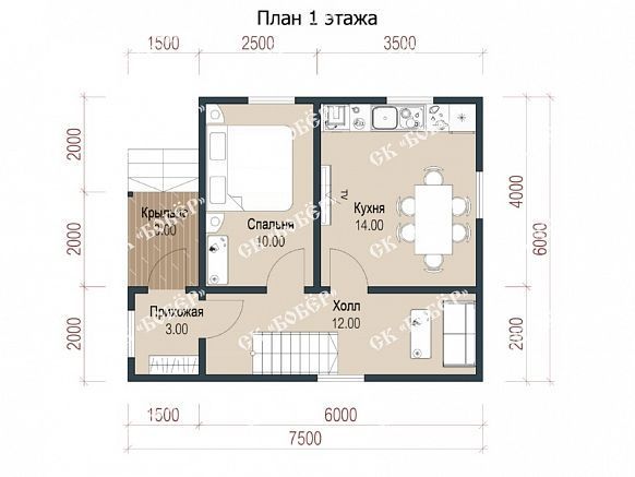 Дачный дом из бруса 6х7.5. фото